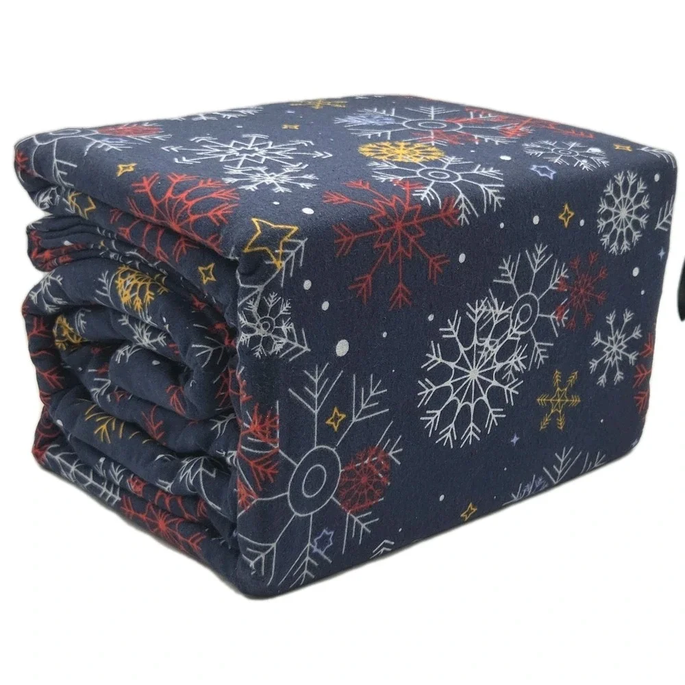King Size Winter Cozy Cotton Flannel Sheet Set Snowflakes‎ Printed Heavy Weight